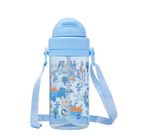 Smiggle Out & About Collection Water Bottle 400 ml With Strap For Kids Age 3Y+, Blue