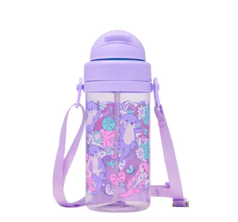 Smiggle Out & About Collection Water Bottle 400 ml With Strap For Kids Age 3Y+, Lilac