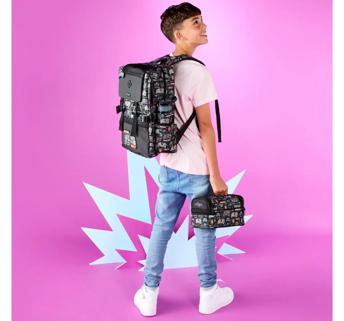 Smiggle Super Charge Attach Foldover 18 inches Backpack Black, 3Y+