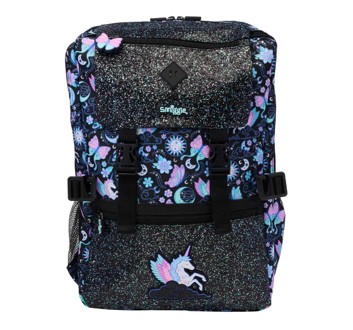 Smiggle Super Charge Attach Foldover 18 inches Backpack Black Mix, 3Y+