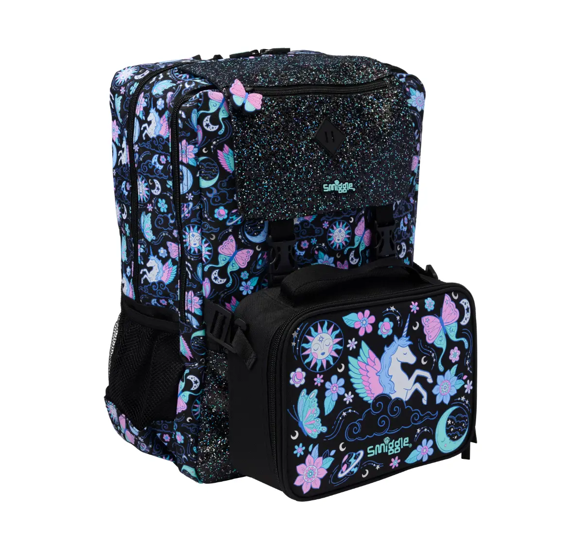 Smiggle Super Charge Attach Foldover 18 inches Backpack Black Mix, 3Y+