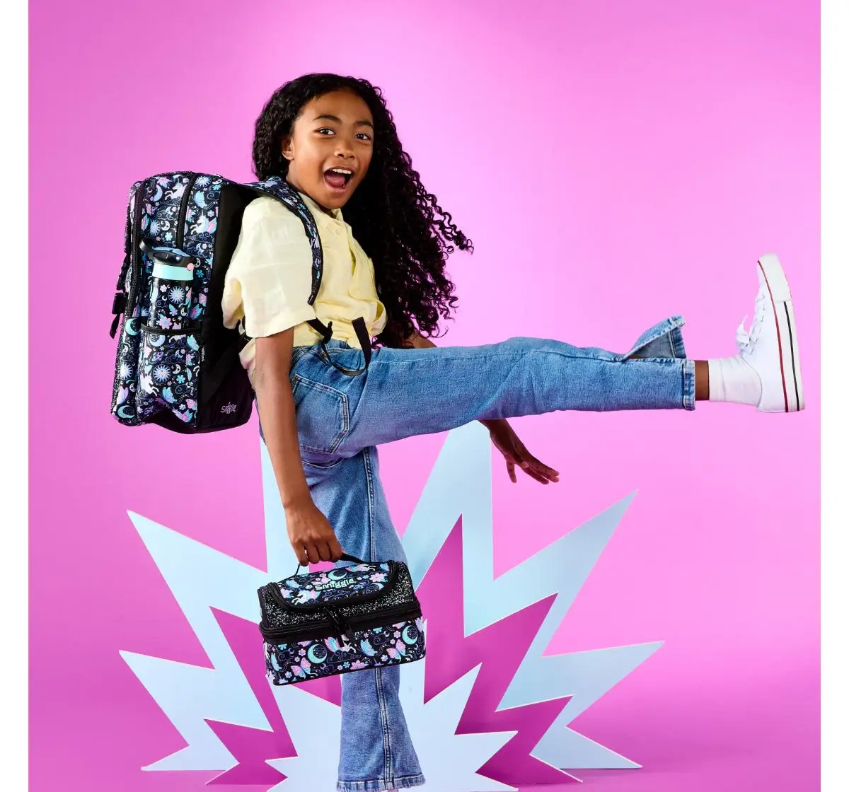 Smiggle Super Charge Attach Foldover 18 inches Backpack Black Mix, 3Y+