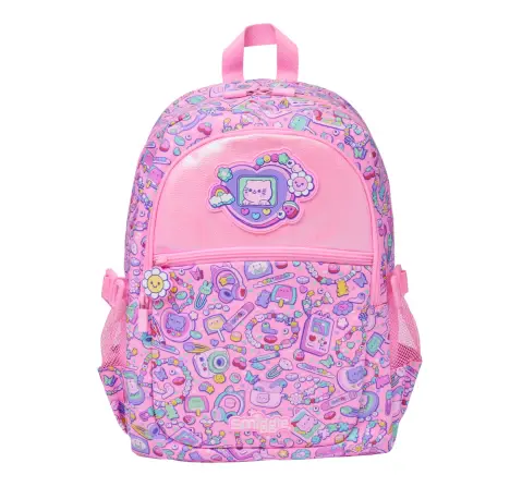Smiggle Super Charge Classic Attachable Colourful Printed 16 inches Bag For Kids 3Y+, Pink