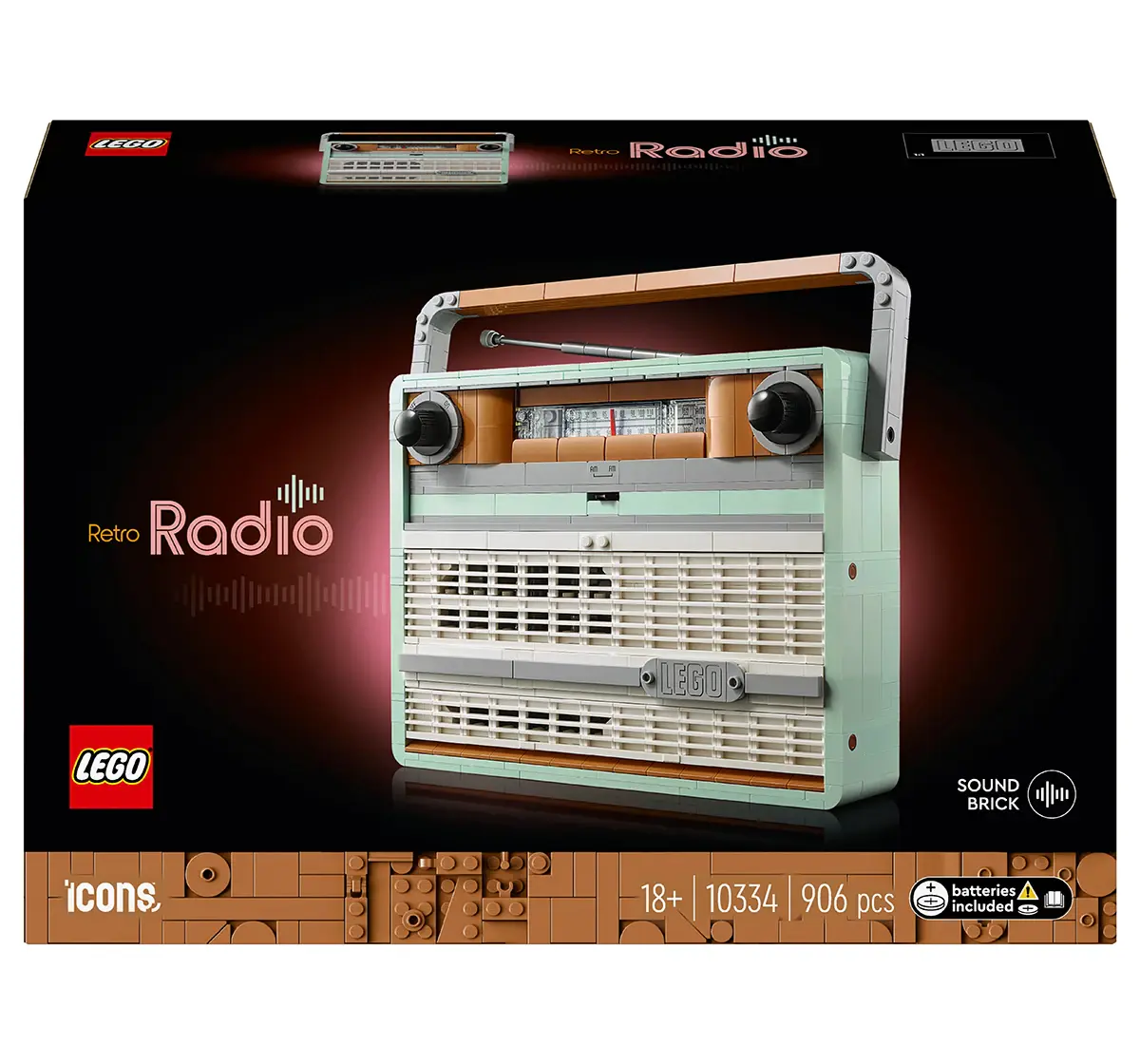 LEGO Icons Retro Radio Music Home Decor Building Set 10334 (906 Pieces), 18Y+