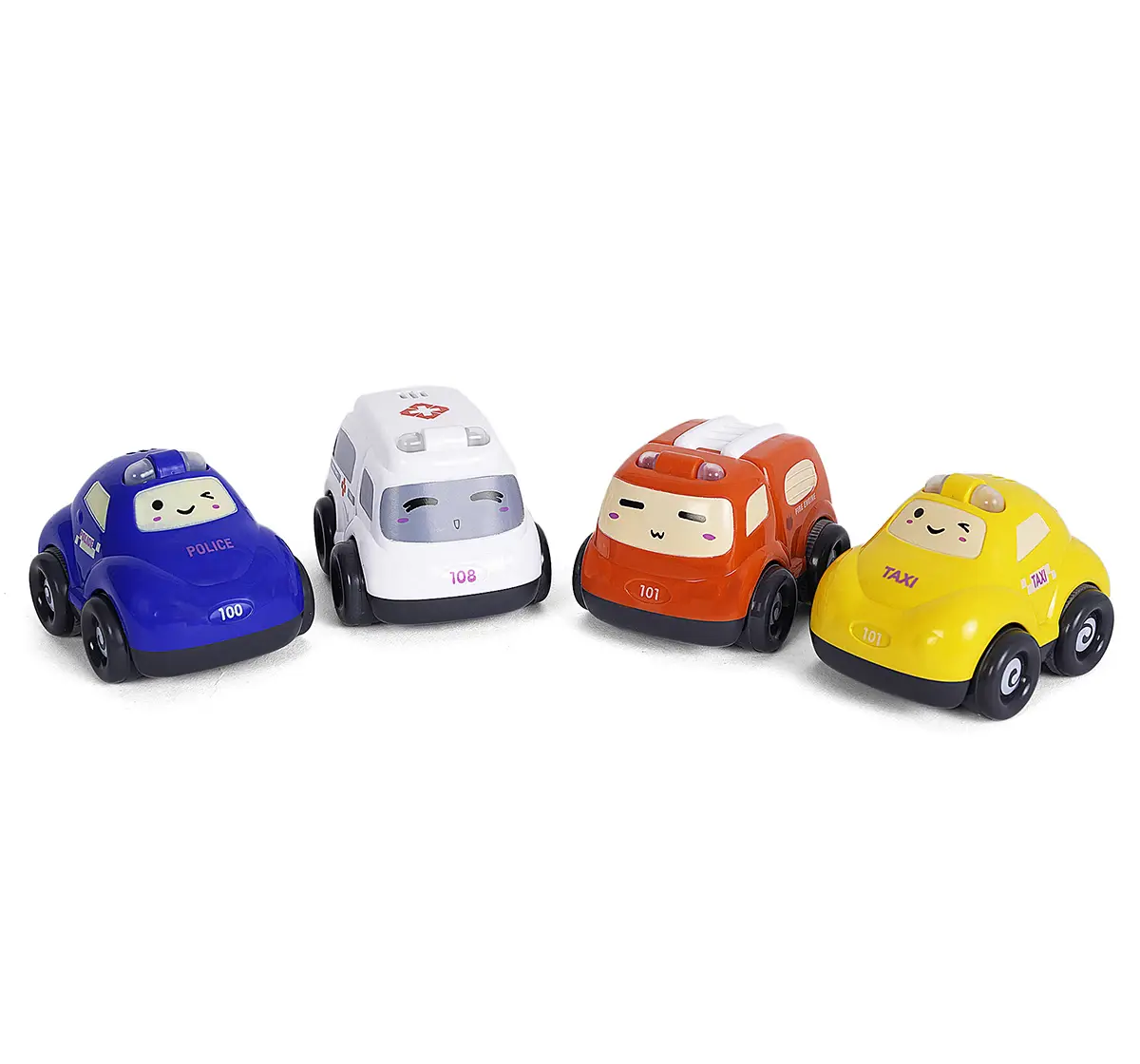 Shooting Star Light & Siren Vehicle Toys for Kids, Friction Powered Running Cars Pack of 4, 24M+