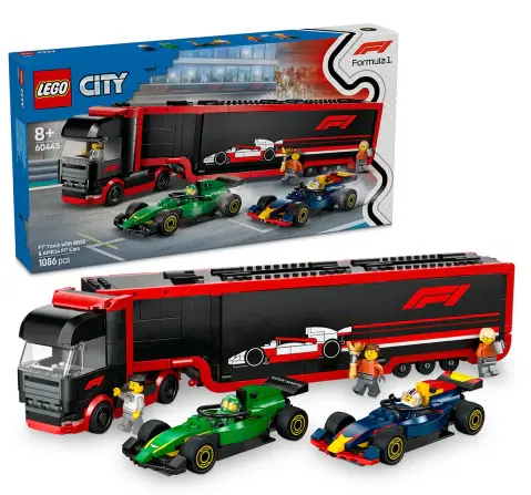 LEGO City F1 Truck with RB20 & Amr24 F1 Cars Toy Racing Transporter Set Building Blocks Toys for 8Y+