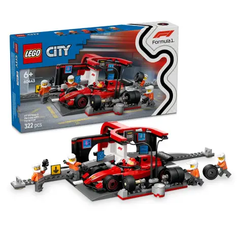 LEGO City F1 Pit Stop & Pit Crew With Ferrari Car Racing Vehicle Toy 60443 Building Blocks Toys for 6Y+