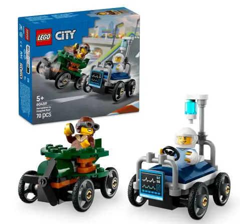 LEGO City Airplane vs. Hospital Bed Race Car Pack Soapbox Racing Toy 60459 Building Blocks Toys for 5Y+
