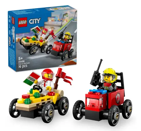LEGO City Pizza vs. Fire Truck Race Car Pack Toy Soapbox Racing Set 60458 Building Blocks Toys for 5Y+
