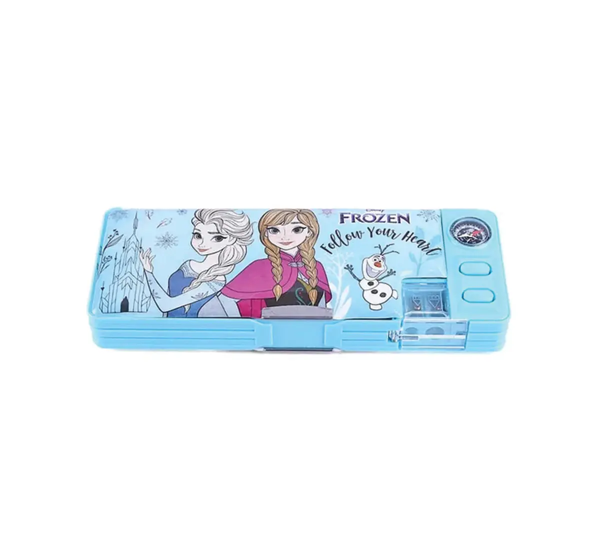 Striders Frozen Magnetic 2-Button Pencil Box with Built-in Compass, 4Y+