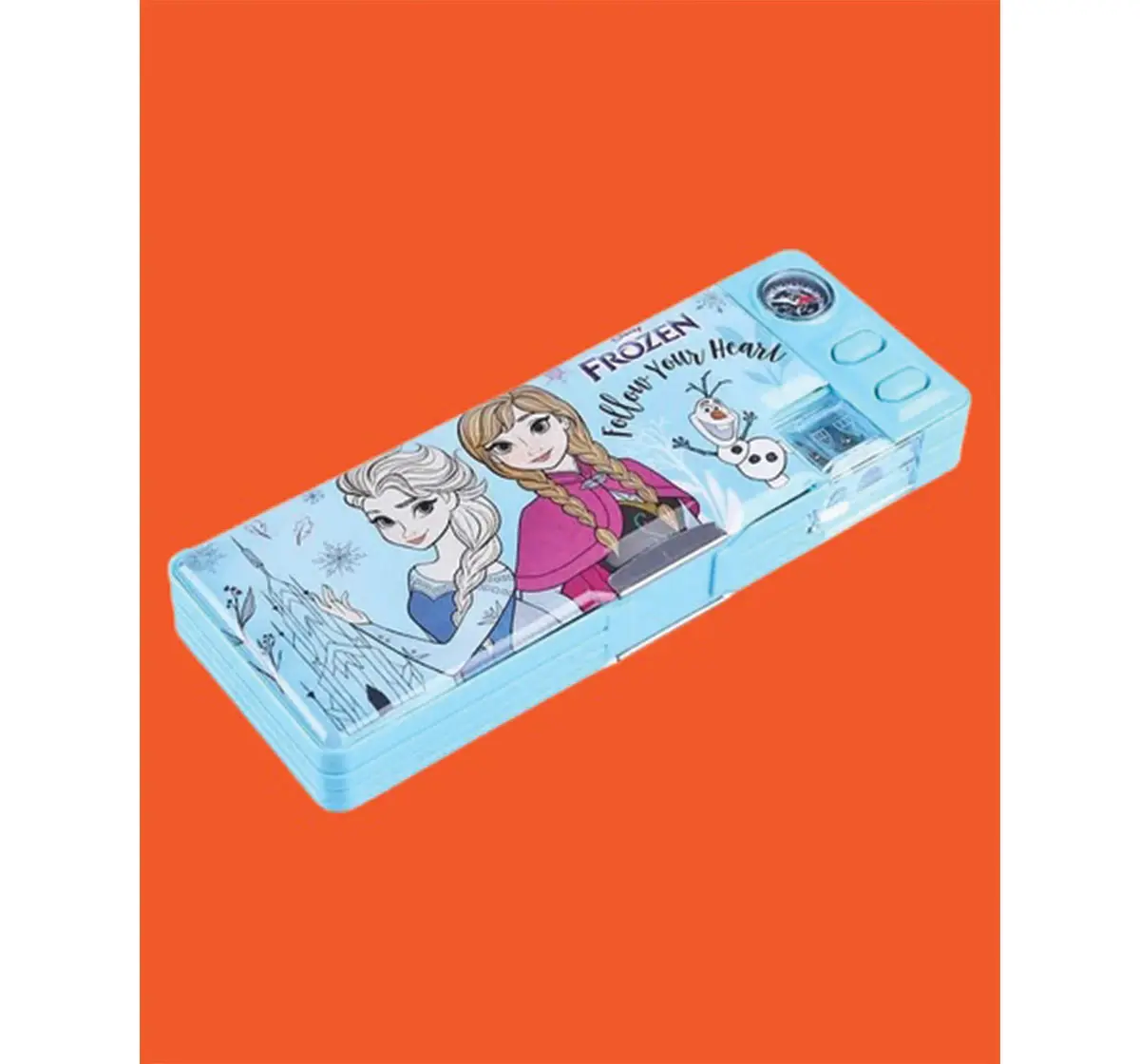 Striders Frozen Magnetic 2-Button Pencil Box with Built-in Compass, 4Y+