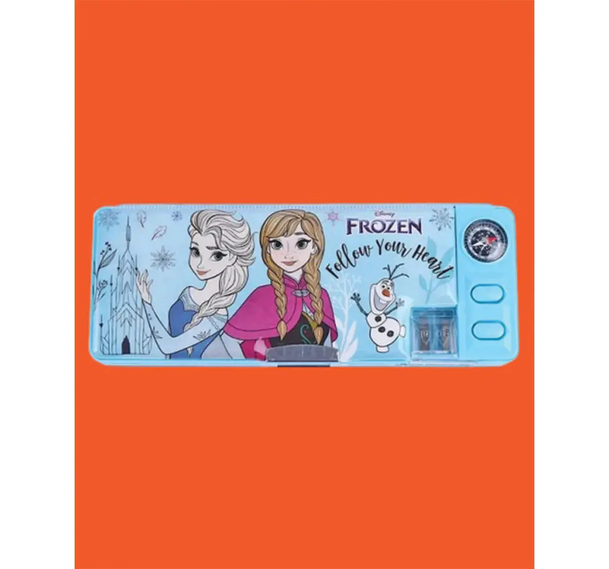 Striders Frozen Magnetic 2-Button Pencil Box with Built-in Compass, 4Y+