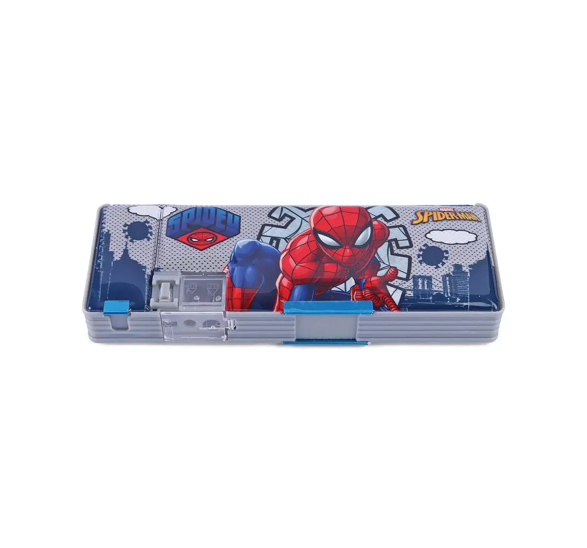 Striders Spider-Man Magnetic Pencil Box with Extra Storage 1 Button Lock, 4Y+