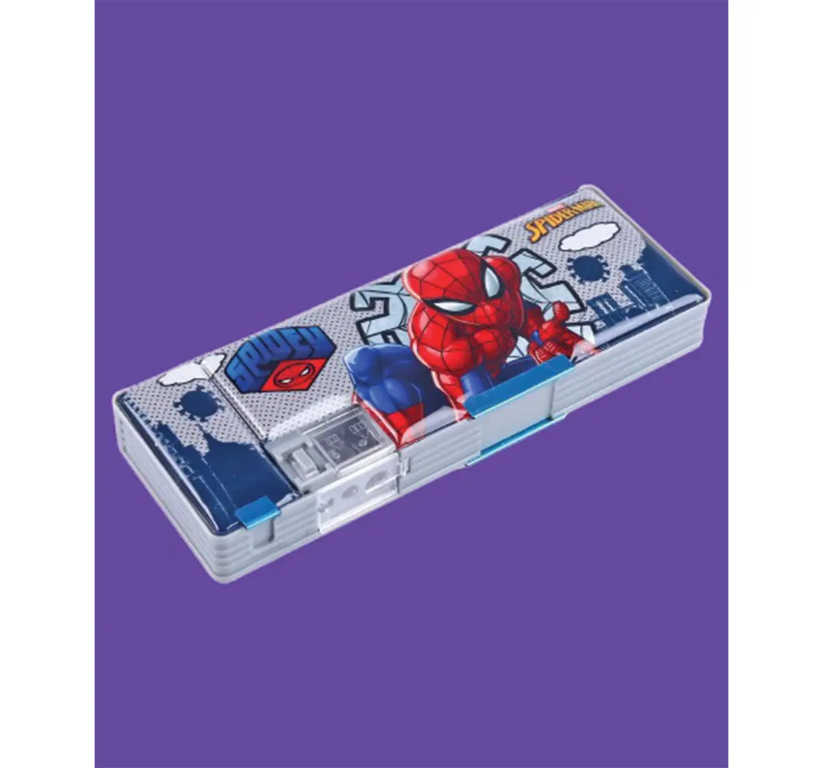 Striders Spider-Man Magnetic Pencil Box with Extra Storage 1 Button Lock, 4Y+