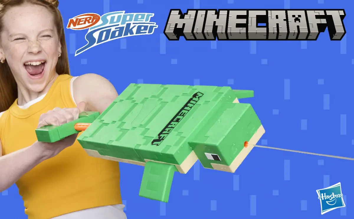 Nerf Super Soaker Minecraft Turtle Water Blaster - Pichkari, Pull Back Plunger Handle, Easy to Use, Outdoor Water Toys, 6Y+