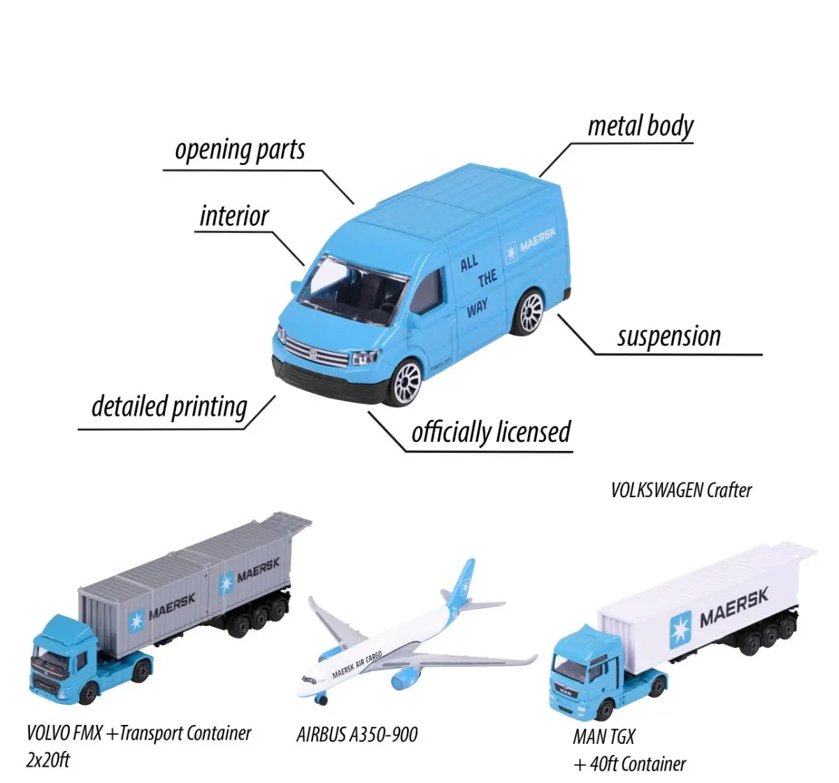 Majorette MAERSK Transport Vehicle Licensed Diecast Truck, Assorted, 3 Years+