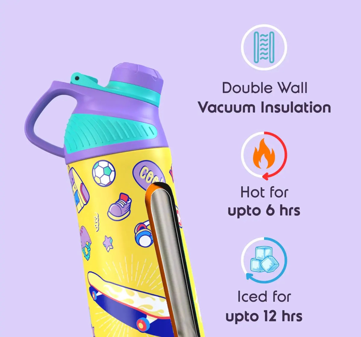 Rabitat Zylo Vacuum Insulated Stainless Steel Bottle 550 ml-Spunky, 6Y+