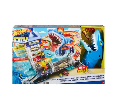 Hot Wheels 1:64 Scale City Fall Key Driver Track Set 4Y+, Multi-Level Playset with Shark Nemesis Challenge, City Shark Escape Playset, Multicolour