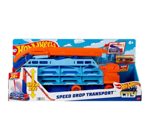 Hot Wheels Display Hauler 4Y+, City Transporter - with extendable downhill ramp, loading area for 20 vehicles and special wheels, Multicolour