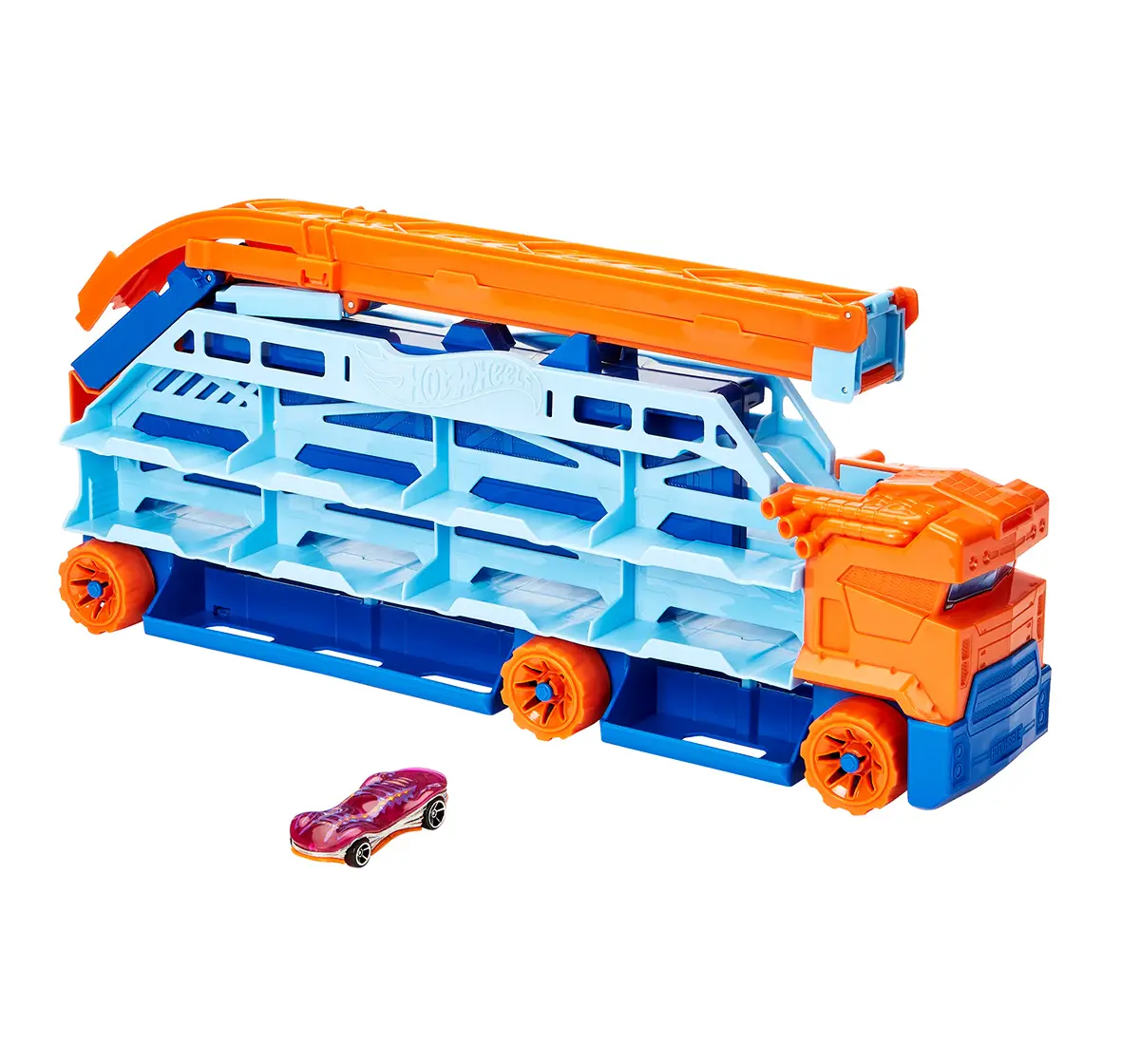 Hot Wheels Display Hauler 4Y+, City Transporter - with extendable downhill ramp, loading area for 20 vehicles and special wheels, Multicolour