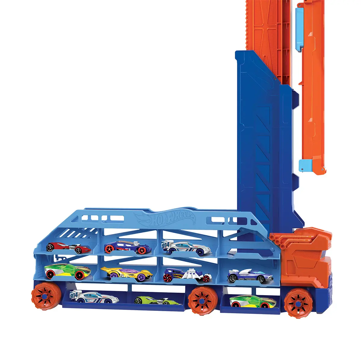 Hot Wheels Display Hauler 4Y+, City Transporter - with extendable downhill ramp, loading area for 20 vehicles and special wheels, Multicolour
