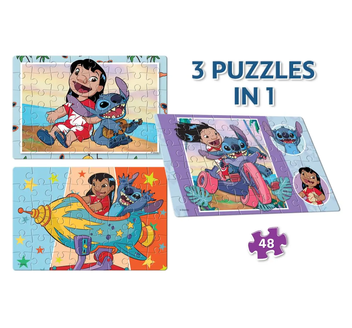 Disney Lilo & Stitch 3-in-1 Jigsaw Puzzle Set, Educational Puzzle for Kids Ages 3Y+