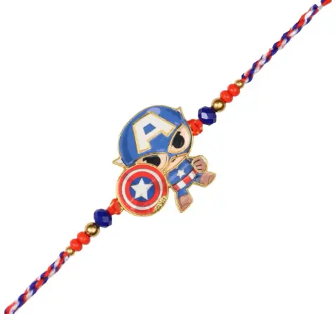 Marvel Captain America Metal Pendant Rakhi – Premium Superhero Rakhi for Kids, Sturdy Thread with Stylish Captain America Charm