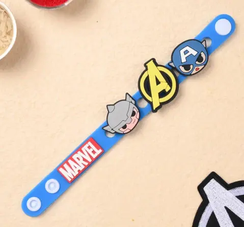Marvel Avengers Silicone Rakhi with Interchangeable Superhero Charms for Kids– Thor and Captain America