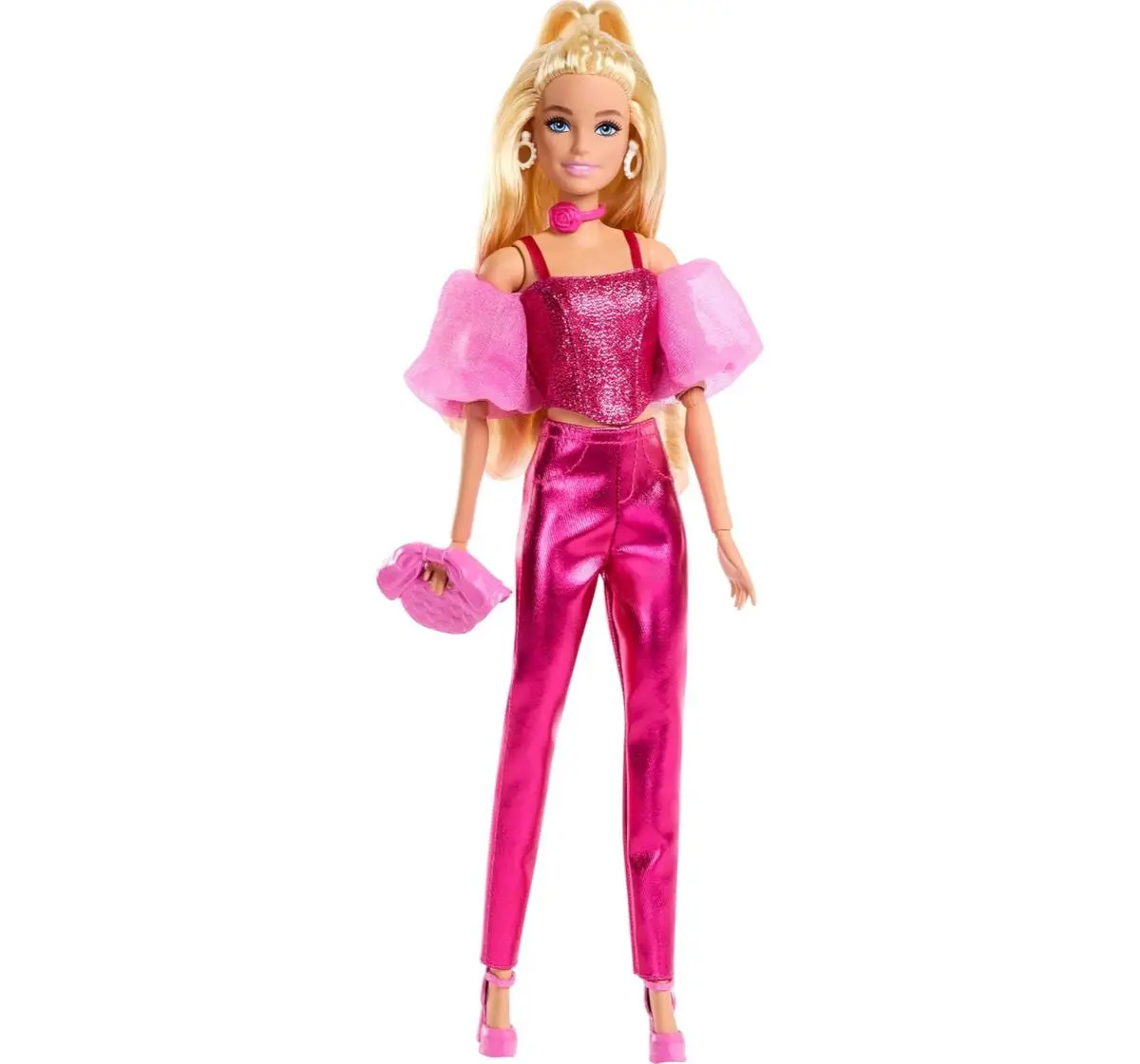 Barbie Deluxe Style Doll in Metallic Pink Outfit,Blonde Hair,Sparkly ...