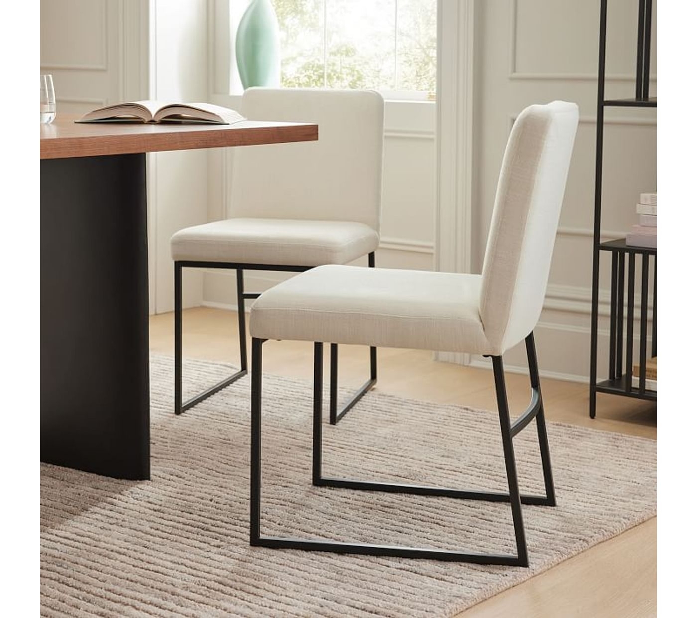 Range Side Chair, Yarn Dyed Linen Weave, Alabaster, Dark Bronze