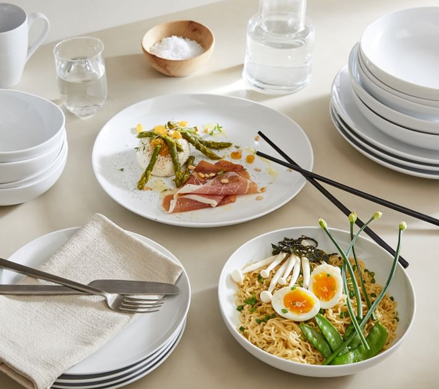 Organic Shaped Porcelain Dinnerware Set of 4 , Frost Grey