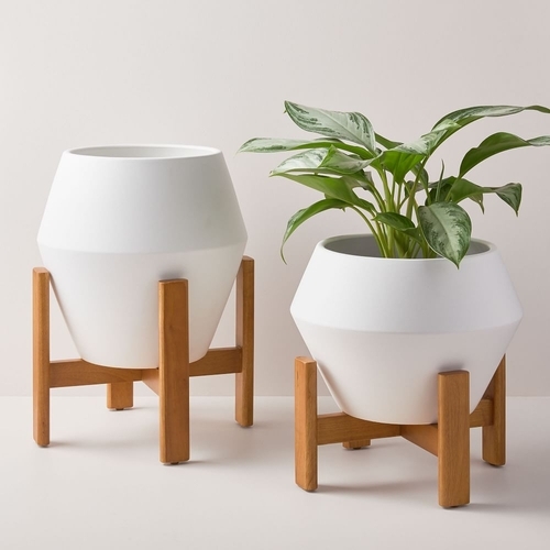 Ilya Turned Wood Planters - White