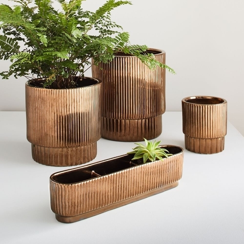 Fluted Indoor/Outdoor Planters - Crystal Gold