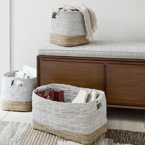 Two-Tone Woven Baskets - Natural/White