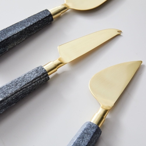 Black Marble & Brass Charcuterie Knives (Set of 3)