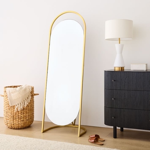 Folded Ellipse Standing Mirror, Antique Brass