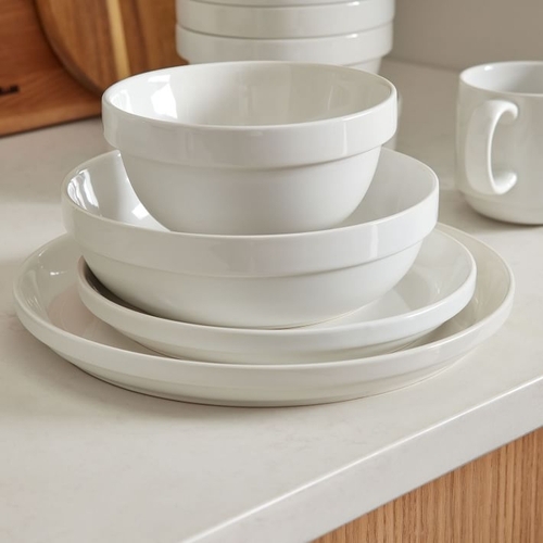 Utility Stoneware Dinnerware, White, Set of 4