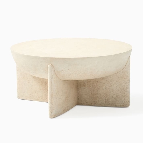 Monti 30" Coffee Table, Lava Stone, White