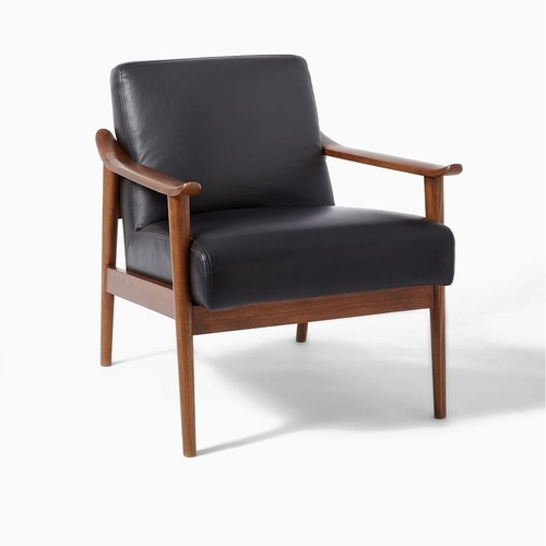 Midcentury Show Wood Leather Chair