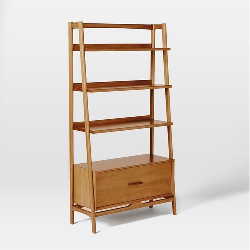 Mid-Century Bookshelf, Narrow Tower, Acorn