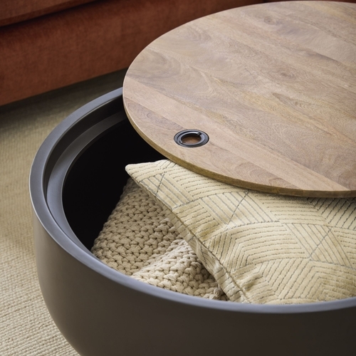 Drum Storage Coffee Table, 32", Burnt Wax