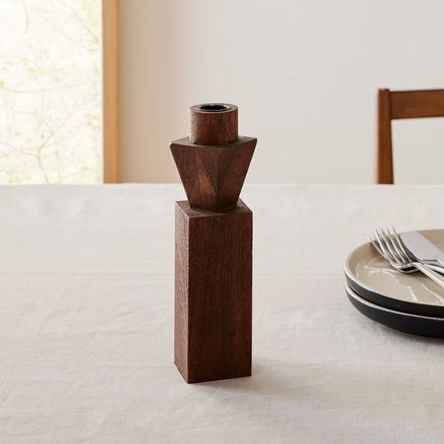 Geo Wood Taper Candle Holder , Individual