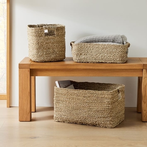 Two Tone Woven Seagrass Storage Basket