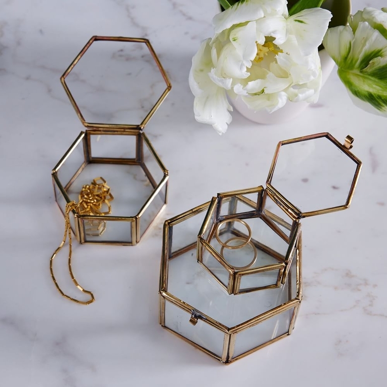 Nesting Glass Shadow Boxes - Hexagon (Set of 3)