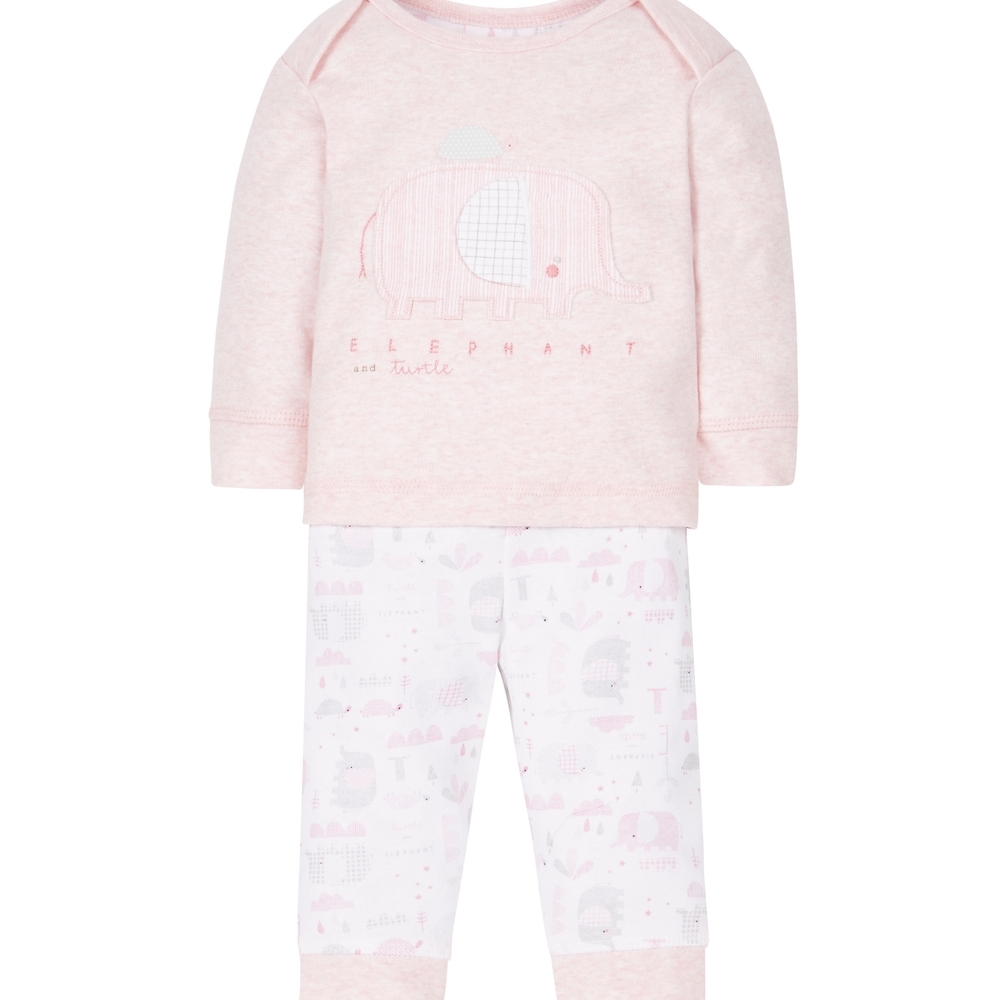 

Girls Full Sleeves Elephant Embroidery Pyjamas - Pink