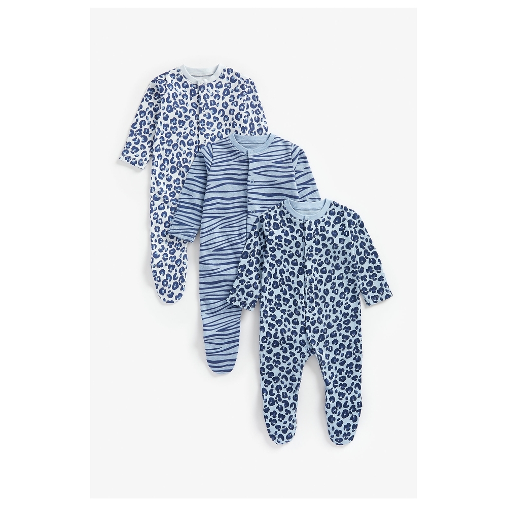

Boys Full Sleeves Sleepsuit Animal Print - Pack Of 3 - Blue