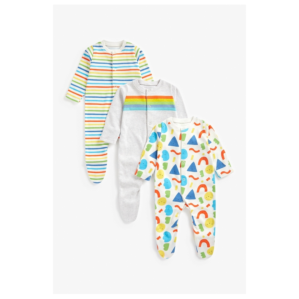 

Unisex Full Sleeves Sleepsuit Rainbow Stripes - Pack Of 3 - Multicolor