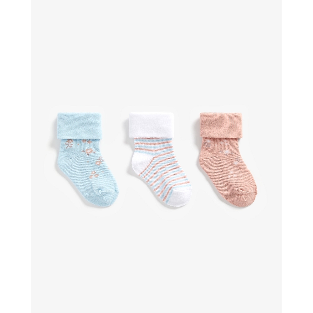 

Girls Socks Striped And Floral Design - Pack Of 3 - Multicolor