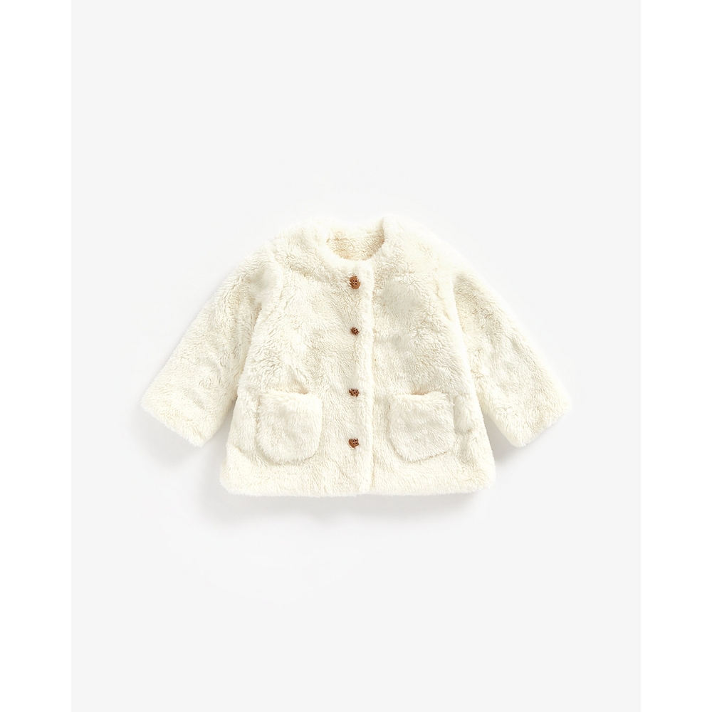 

Girls Full Sleeves Fluffy Jacket - Cream