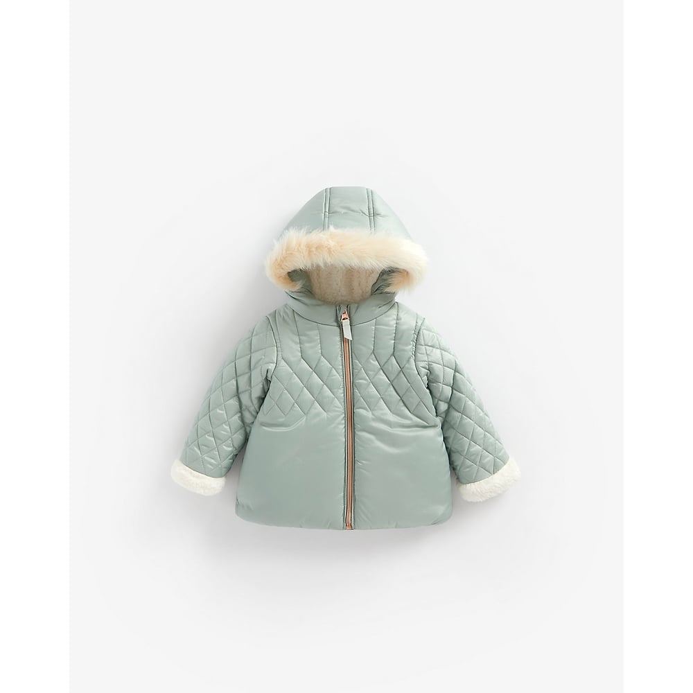 

Girls Full Sleeves Quilted Jacket With Hood - Aqua